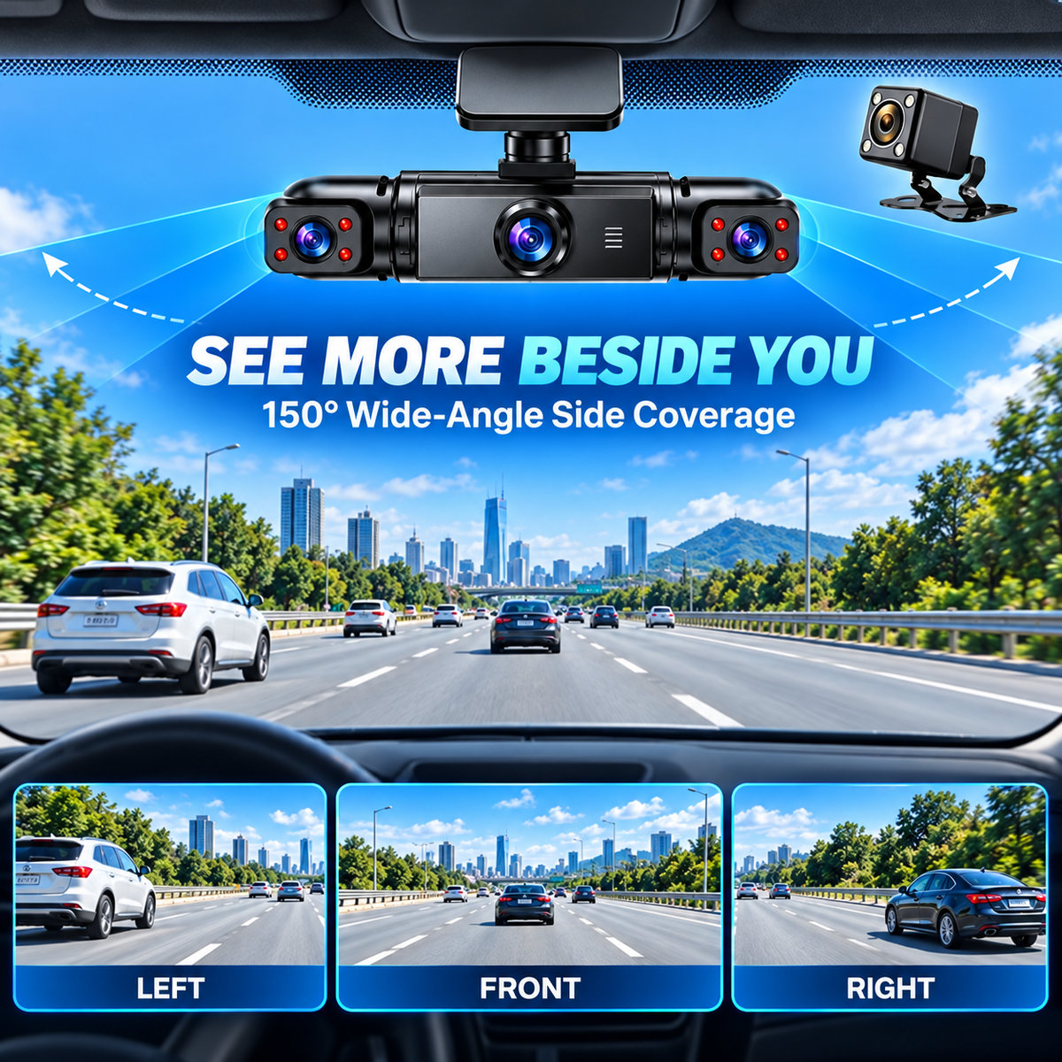 🚗📸 4-Lens 1080P Dash Cam — See Front, Left, Right & Rear in One Drive
