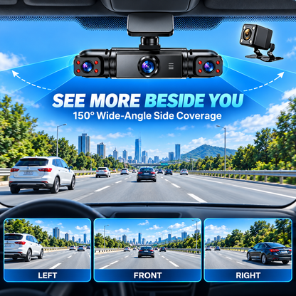🚗📸 4-Lens 1080P Dash Cam — See Front, Left, Right & Rear in One Drive