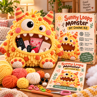 🔥 Last Day 49% OFF-👾 Hungry Monster DIY Crochet Storage Basket Kit for Couch & Desk Clutter 🧶