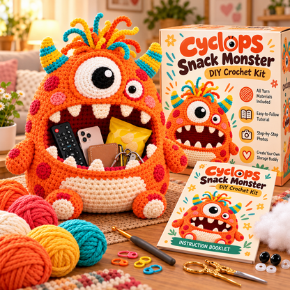 🔥 Last Day 49% OFF-👾 Hungry Monster DIY Crochet Storage Basket Kit for Couch & Desk Clutter 🧶