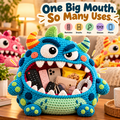 🔥 Last Day 49% OFF-👾 Hungry Monster DIY Crochet Storage Basket Kit for Couch & Desk Clutter 🧶