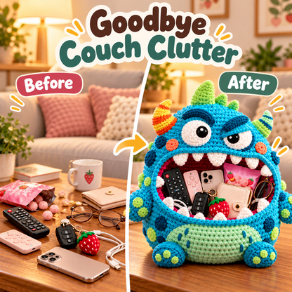 🔥 Last Day 49% OFF-👾 Hungry Monster DIY Crochet Storage Basket Kit for Couch & Desk Clutter 🧶
