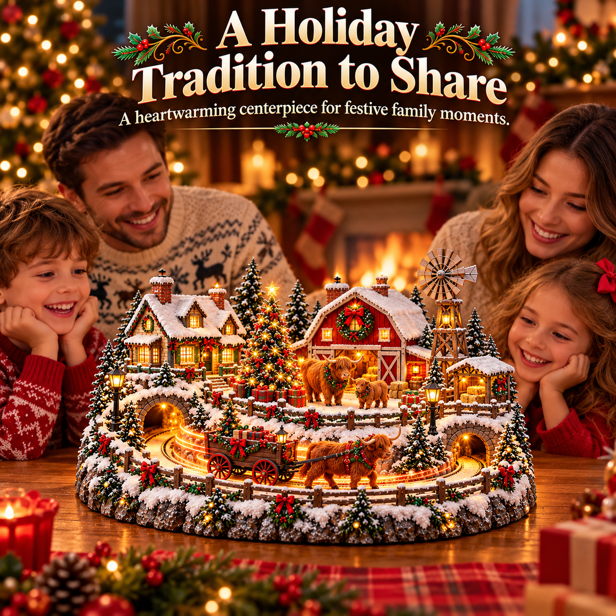 🐮 Highland Cow Christmas Farm Village – Animated Holiday Scene