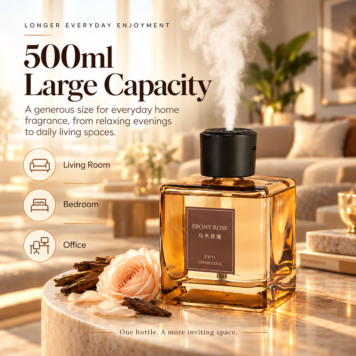 🌹 EBONY ROSE 500mL Aroma Diffuser ✨ 4-Mode Fine Mist Home Fragrance
