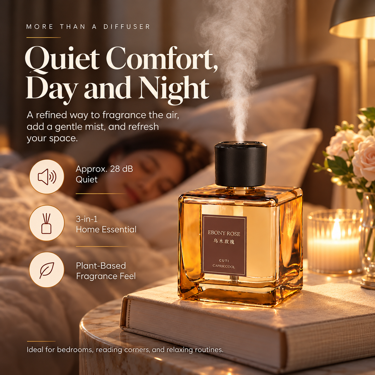 🌹 EBONY ROSE 500mL Aroma Diffuser ✨ 4-Mode Fine Mist Home Fragrance