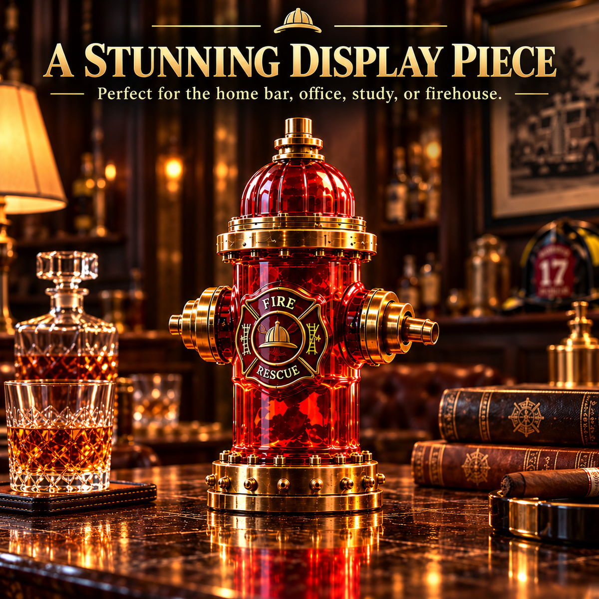 🚒 Firehouse Reserve™ Firefighter Tribute Red Hydrant Whiskey Decanter with Gold Accents 🎖️