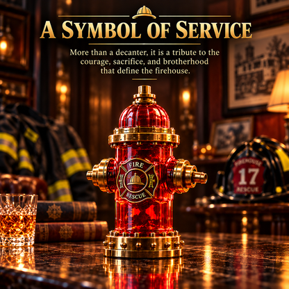 🚒 Firehouse Reserve™ Firefighter Tribute Red Hydrant Whiskey Decanter with Gold Accents 🎖️