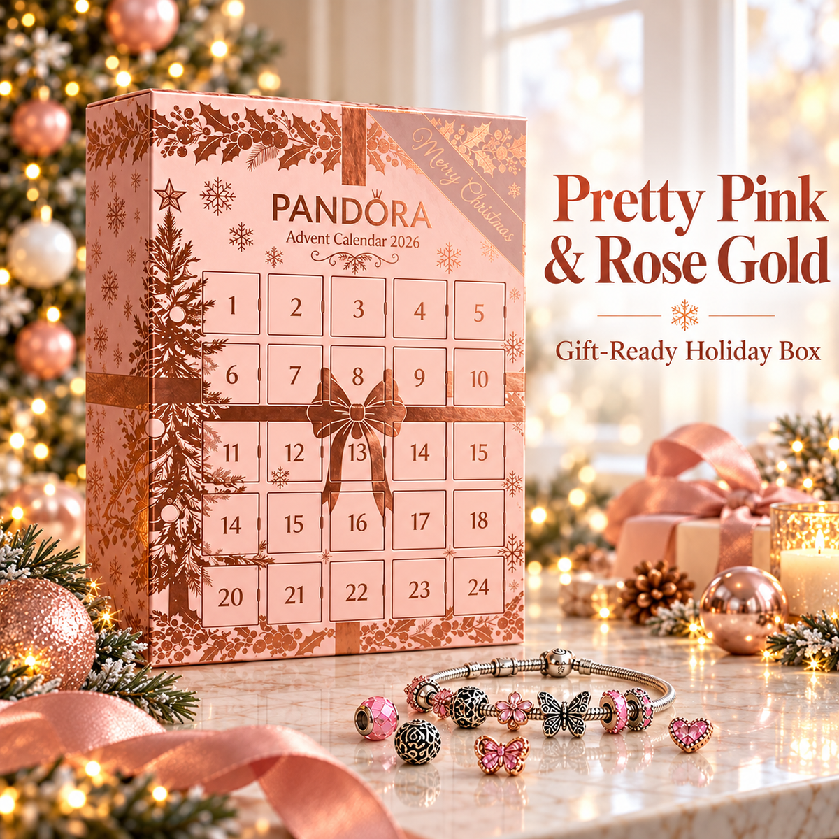 🖤💥 Black Friday Early Access Sale! 🎁 24-Day Christmas Jewelry Advent Calendar with Charms & Rose Gold Gift Box ✨💎