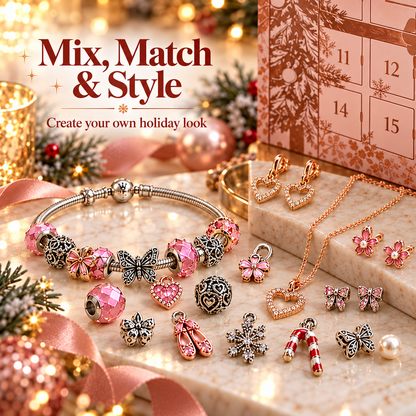 🖤💥 Black Friday Early Access Sale! 🎁 24-Day Christmas Jewelry Advent Calendar with Charms & Rose Gold Gift Box ✨💎