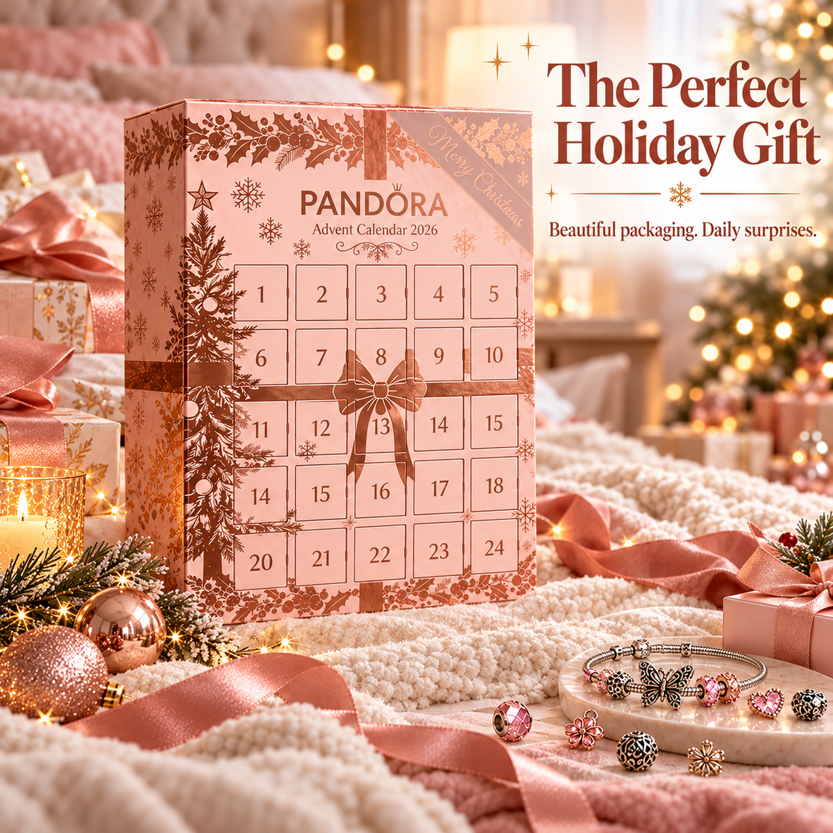 🖤💥 Black Friday Early Access Sale! 🎁 24-Day Christmas Jewelry Advent Calendar with Charms & Rose Gold Gift Box ✨💎