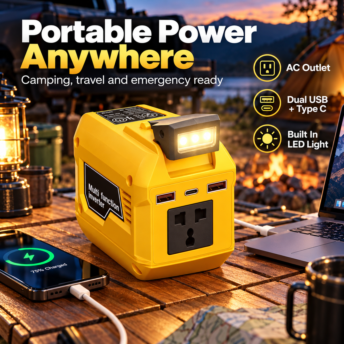 🔥250W Portable Power Inverter – Turn 18V–21V Tool Batteries Into 220V AC Power 🔋