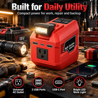 🔥250W Portable Power Inverter – Turn 18V–21V Tool Batteries Into 220V AC Power 🔋