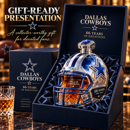 🏈💙DALLAS Football 66th Anniversary Helmet Decanter – 1960–2026 Silver & Blue Star Commemorative Bottle