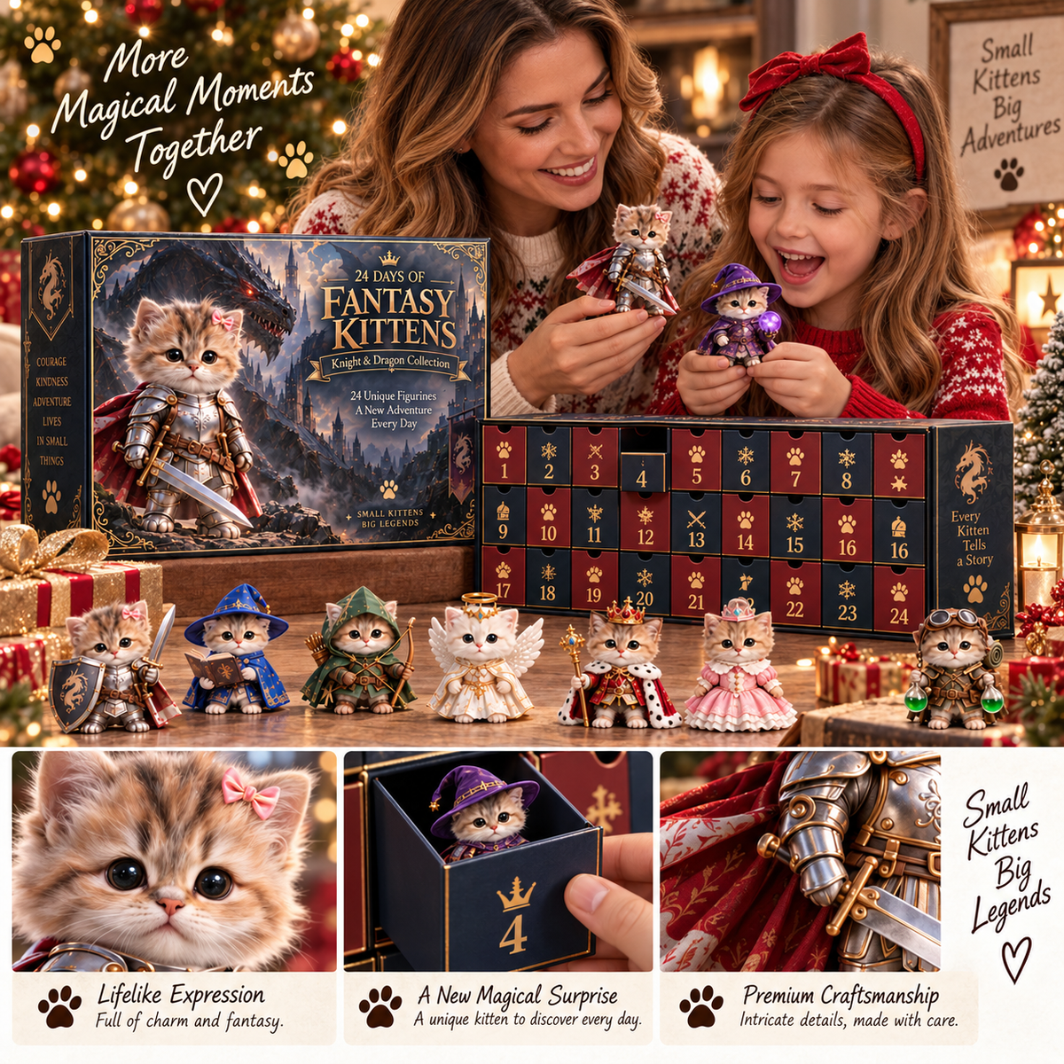 🐉 24 Days of Fantasy Kittens Advent Calendar – Knight & Dragon Collection 🐱