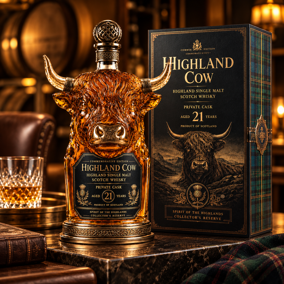🥃 Sculptural Highland Cow Decanter - Vintage Amber Glass Barware