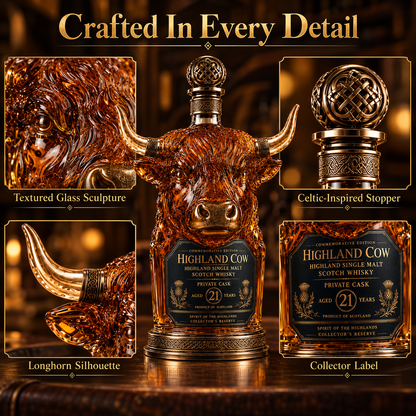 🥃 Sculptural Highland Cow Decanter - Vintage Amber Glass Barware