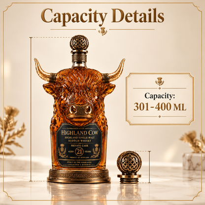 🥃 Sculptural Highland Cow Decanter - Vintage Amber Glass Barware