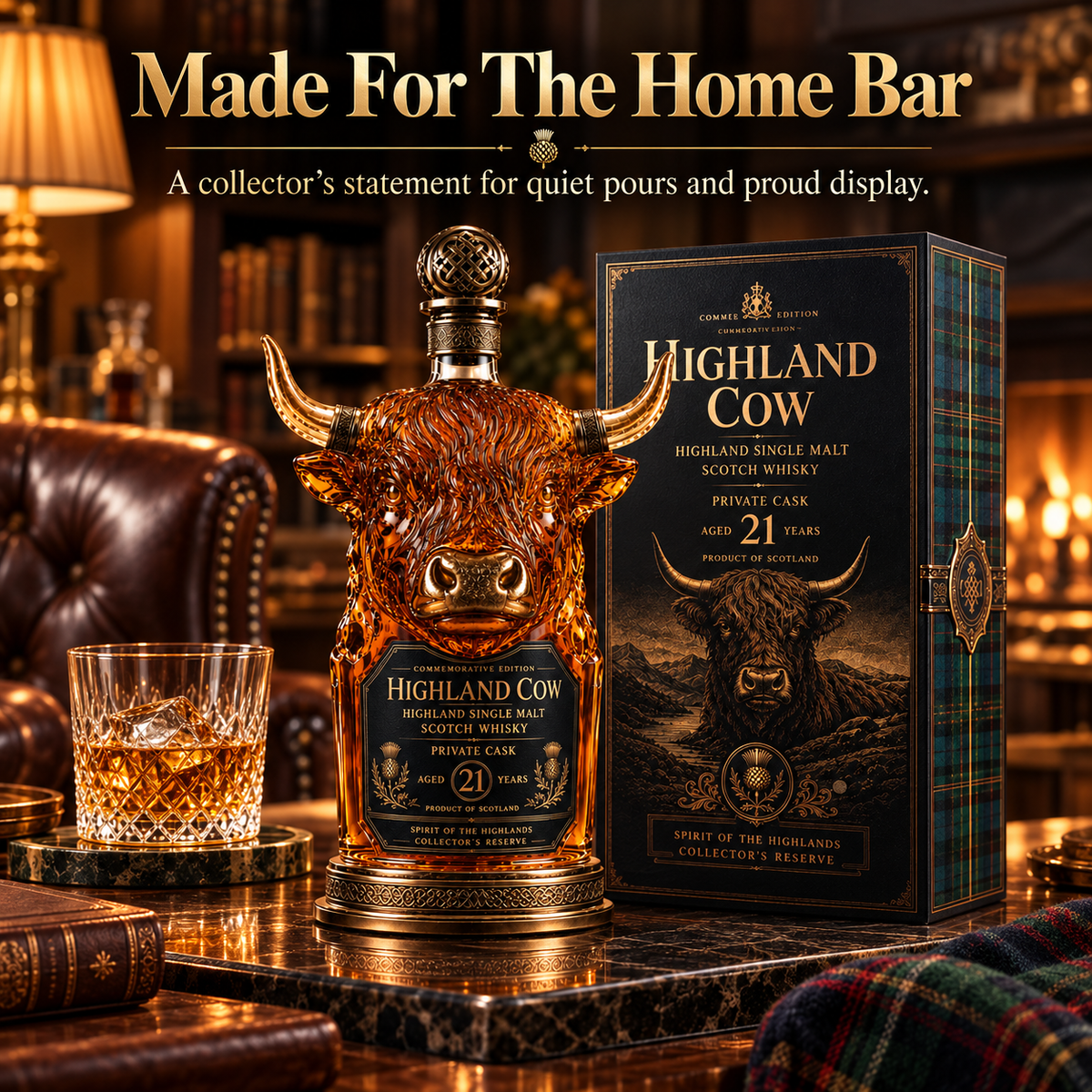 🥃 Sculptural Highland Cow Decanter - Vintage Amber Glass Barware