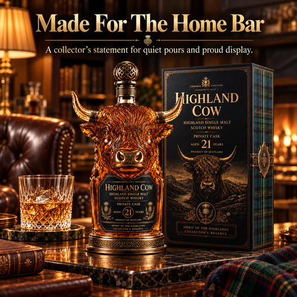 🥃 Sculptural Highland Cow Decanter - Vintage Amber Glass Barware