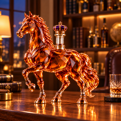 🐎 Wild Horse Crystal Whiskey Decanter – Western Collector’s Bottle with Crown Stopper👑
