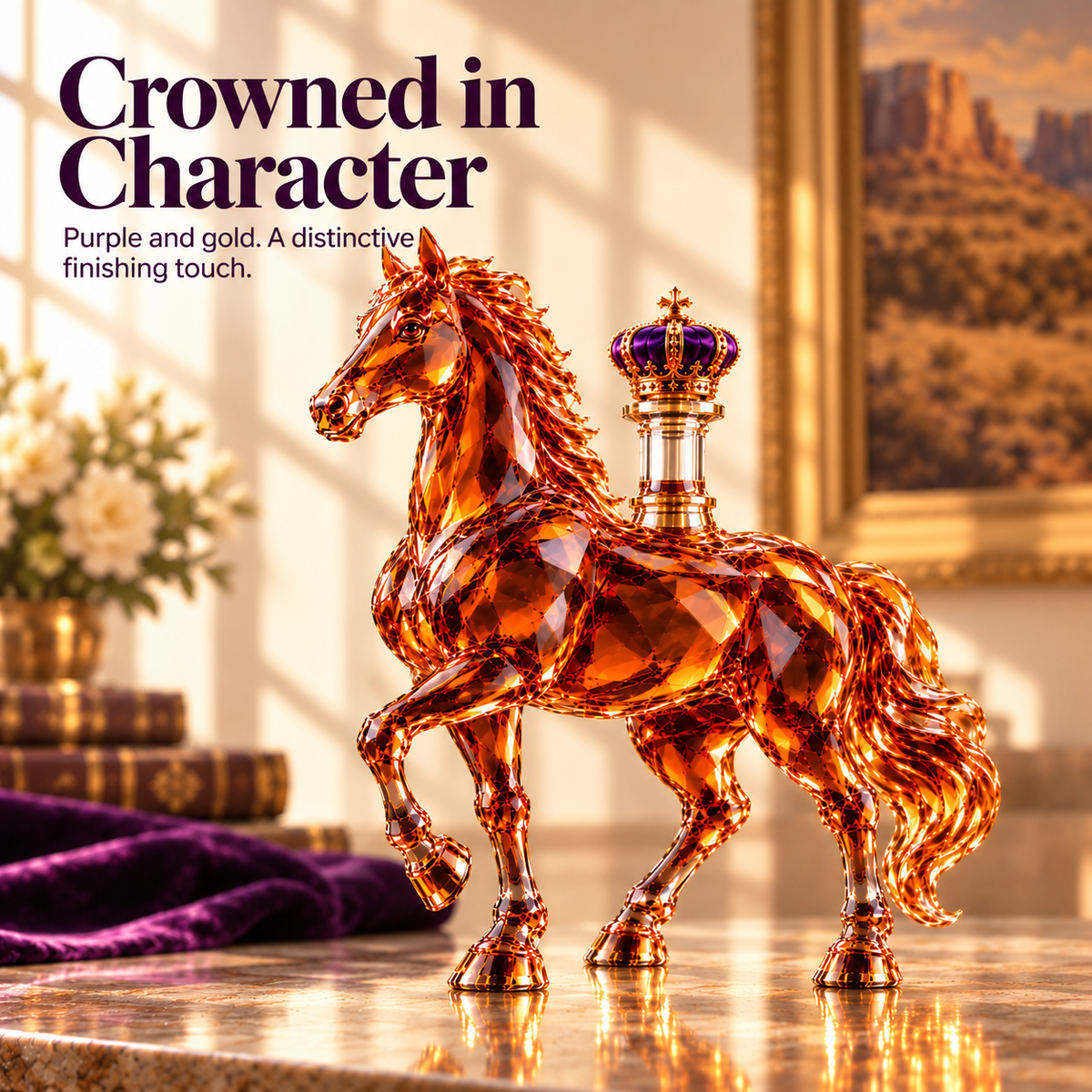 🐎 Wild Horse Crystal Whiskey Decanter – Western Collector’s Bottle with Crown Stopper👑