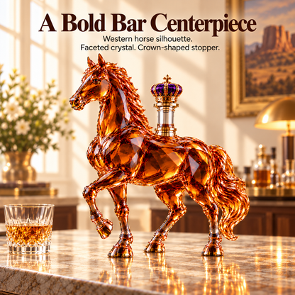 🐎 Wild Horse Crystal Whiskey Decanter – Western Collector’s Bottle with Crown Stopper👑