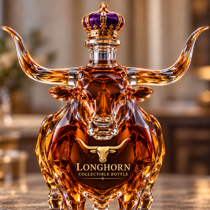 👑 Crowned Longhorn Collector Bottle – Bold Texas Display Piece 🤘