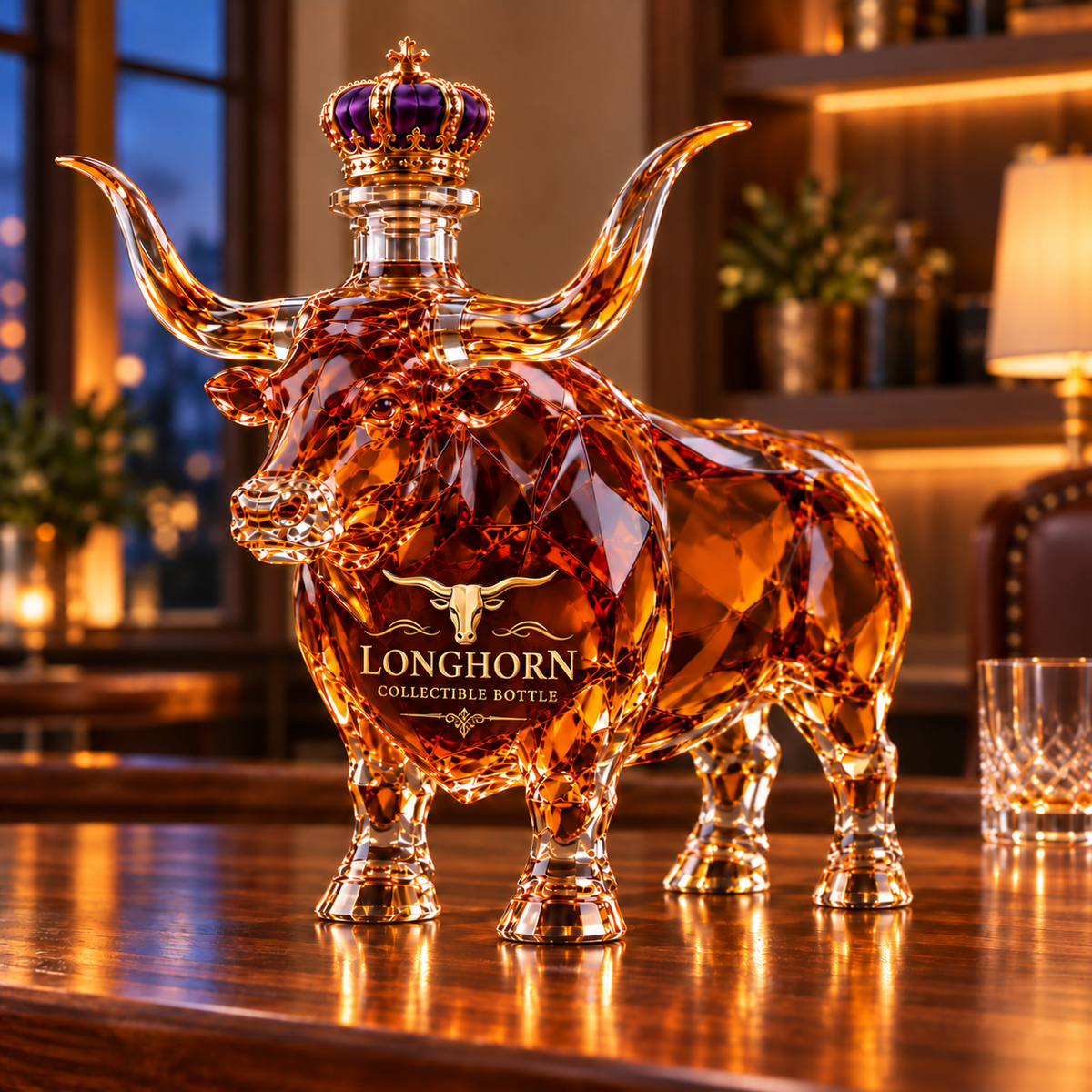 👑 Crowned Longhorn Collector Bottle – Bold Texas Display Piece 🤘
