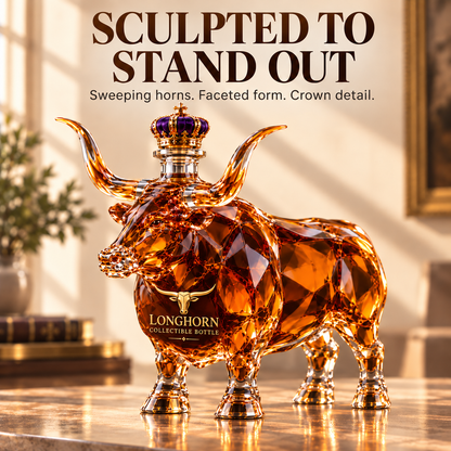 👑 Crowned Longhorn Collector Bottle – Bold Texas Display Piece 🤘