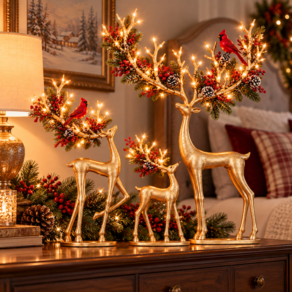 🦌❤️ Forest Cardinal Gold Reindeer — Illuminated Christmas Reindeer Decoration