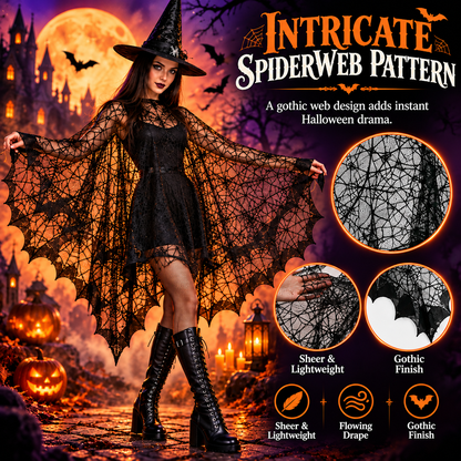 Women's Black Magic Spider Web Bat Cloak🦇