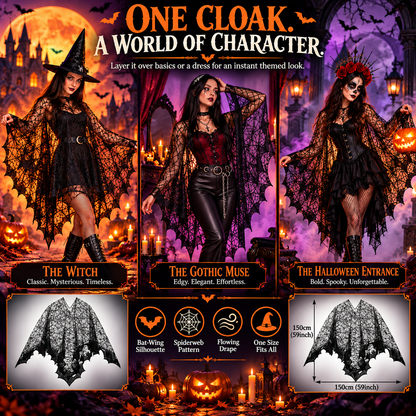 Women's Black Magic Spider Web Bat Cloak🦇