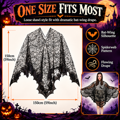 Women's Black Magic Spider Web Bat Cloak🦇