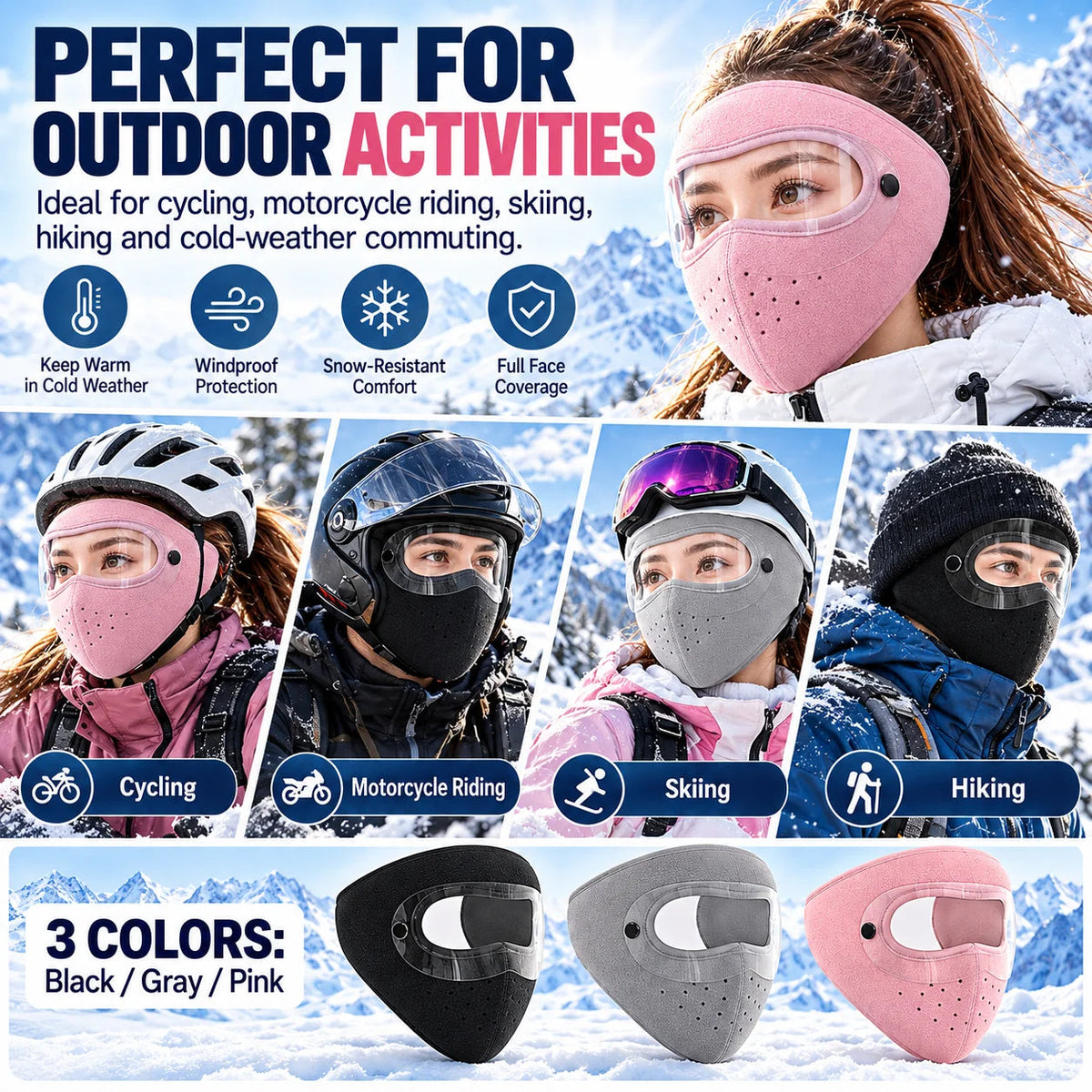 Winter Windproof Face Masks with Detachable Goggles
