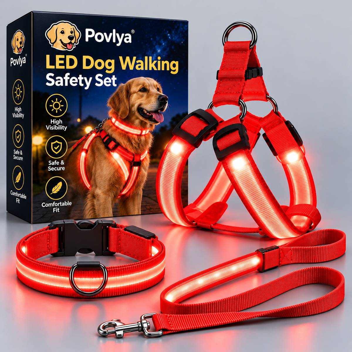 🐾 LED Light-Up Dog Harness & Leash Set 🌙 Keep Your Pup Visible After Dark!