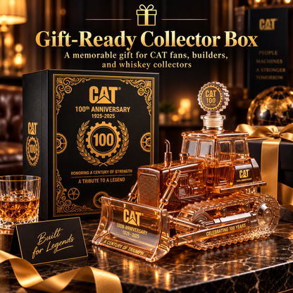 🚜 CAT 100th Anniversary Bulldozer Lead-Free Crystal Whiskey Decanter Collector's Gift 🥃