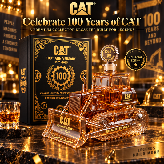 🚜 CAT 100th Anniversary Bulldozer Lead-Free Crystal Whiskey Decanter Collector's Gift 🥃