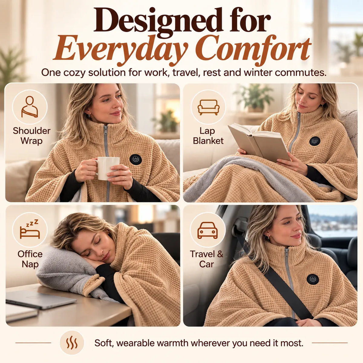 🎁USB Heated Blanket Shawl - 8-Zone Carbon Fiber Heating Throw