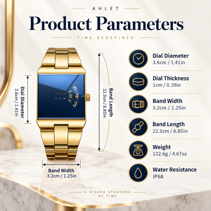 Men’s Gold-Tone Square Quartz Watch | Business Casual Style
