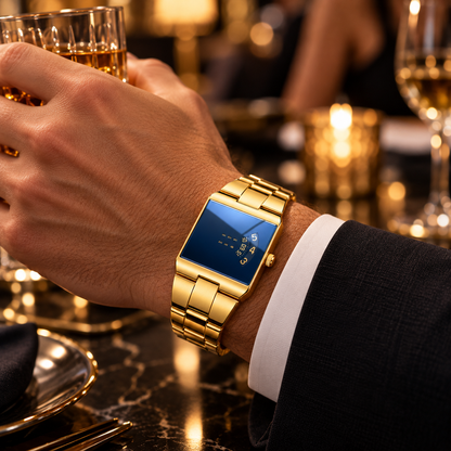Men’s Gold-Tone Square Quartz Watch | Business Casual Style