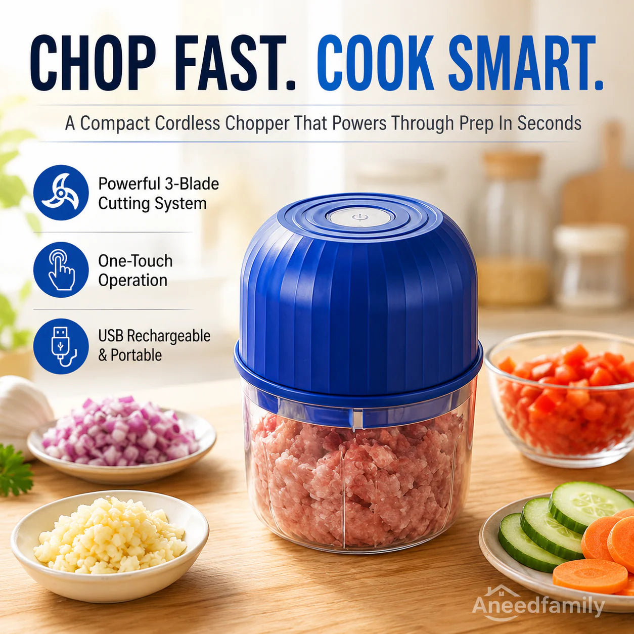 🔥 48% OFF Cordless Mini Food Chopper ⚡ One-Touch Prep for Garlic, Veggies & More