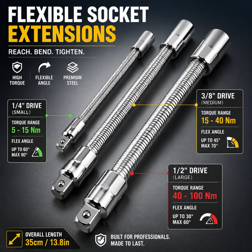 🔥 49% OFF Flexible Universal Wrench Socket 🔧 1/4", 3/8" & 1/2"