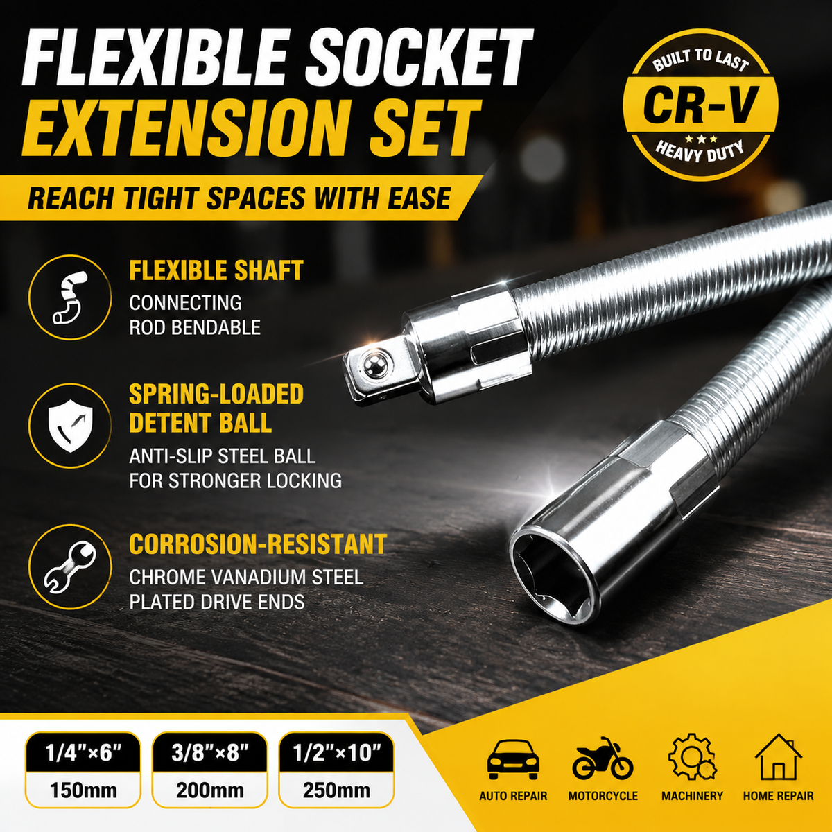 🔥 49% OFF Flexible Universal Wrench Socket 🔧 1/4", 3/8" & 1/2"