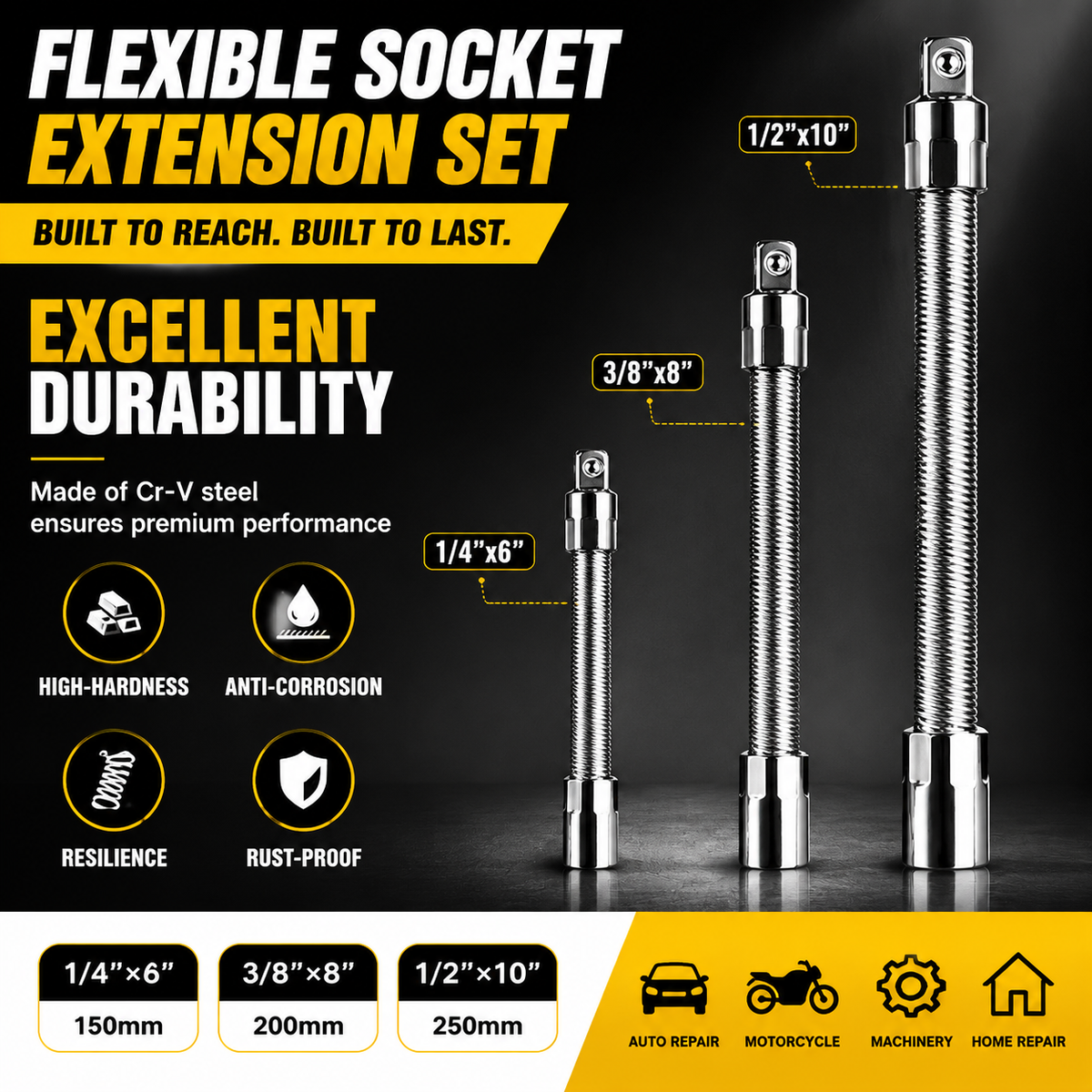 🔥 49% OFF Flexible Universal Wrench Socket 🔧 1/4", 3/8" & 1/2"