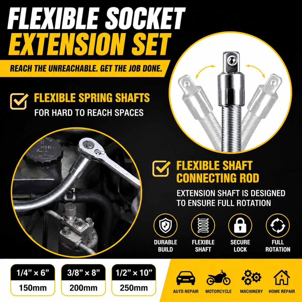 🔥 49% OFF Flexible Universal Wrench Socket 🔧 1/4", 3/8" & 1/2"