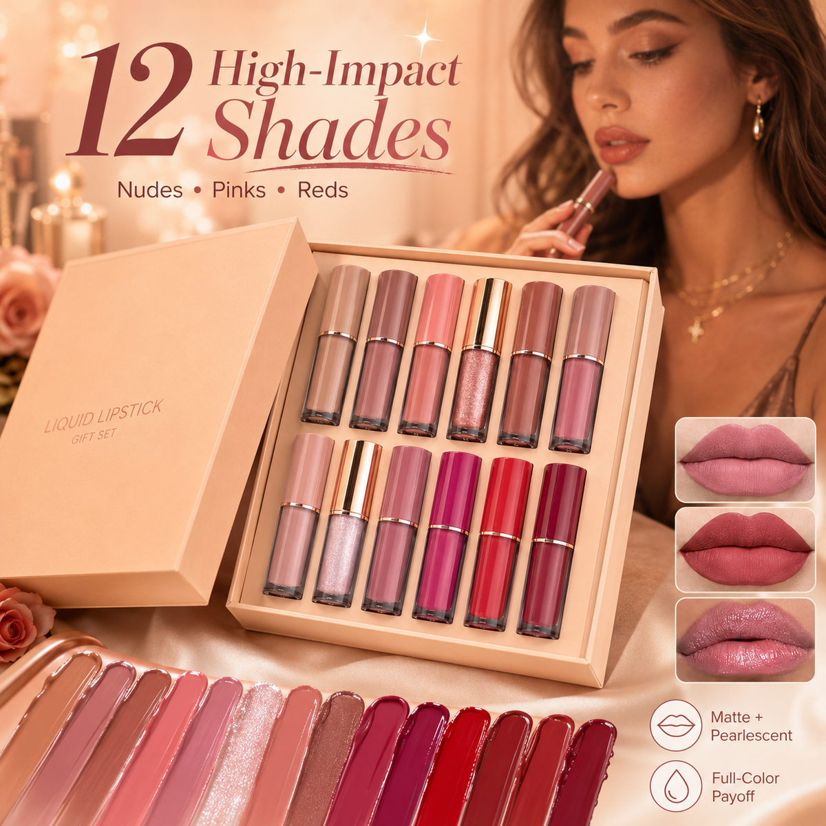 💄 49% OFF 12-Piece Liquid Lipstick Set ✨ Matte Pearlescent Gift Collection