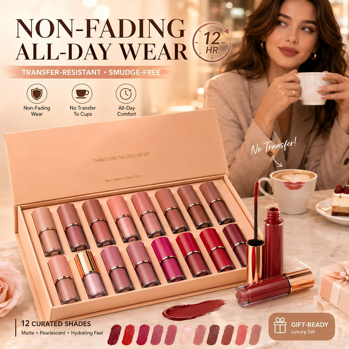 💄 49% OFF 12-Piece Liquid Lipstick Set ✨ Matte Pearlescent Gift Collection