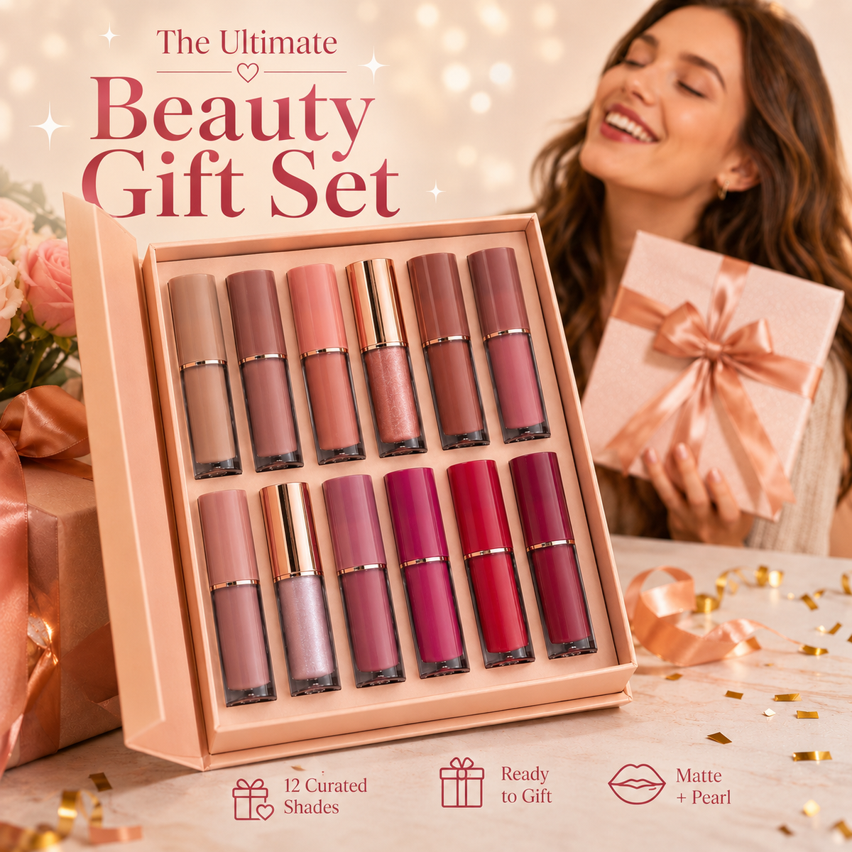 💄 49% OFF 12-Piece Liquid Lipstick Set ✨ Matte Pearlescent Gift Collection