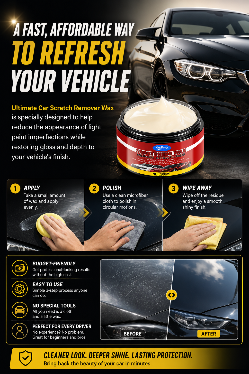 🚗 Ultimate Car Scratch Remover Wax – Reduce Scratches & Restore Showroom Shine ✨