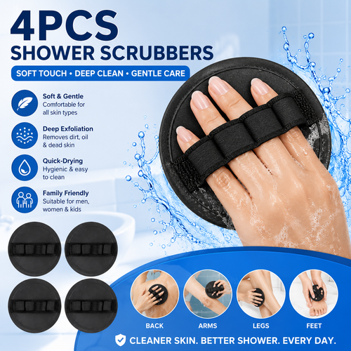 🚿 4PCS Soft Rubber Shower Scrubber Set – Gentle Body Exfoliating Brush